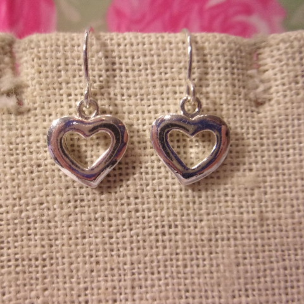 Avon Silver Heart Dangle Pierced Earrings